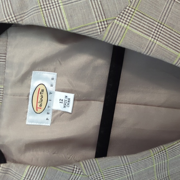 Talbots Sz 12 Petite Tan Cotton Linen Plaid Pantsuit - Picture 3 of 6